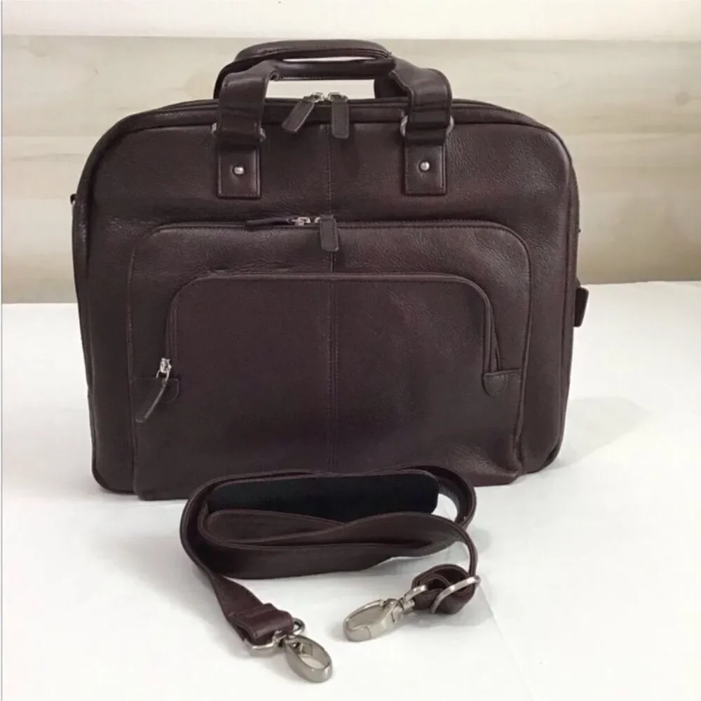 Levenger Brown Laptop Bag Briefcase Adjustable Shoulder Strap